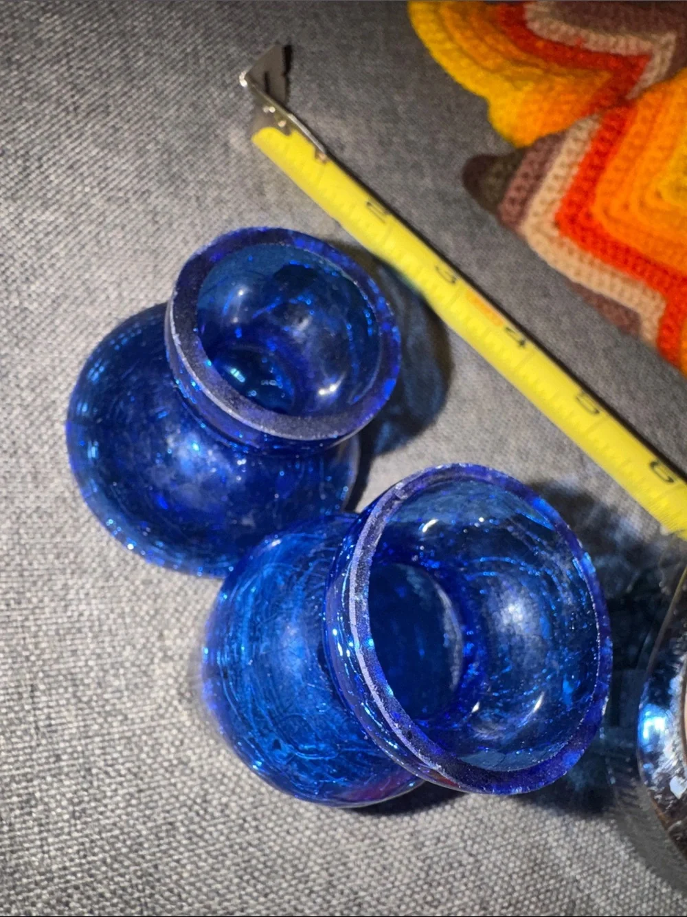 VINTAGE Cobalt Blue Crackle Glass Mini Vases Set of 2 –Mid-Century Modern